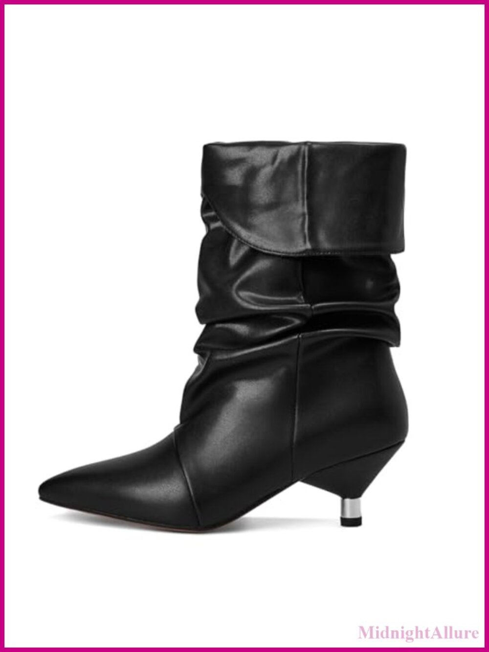 Slouchy Mid Calf Boots Kitten Heel Pointed Toe Pull On